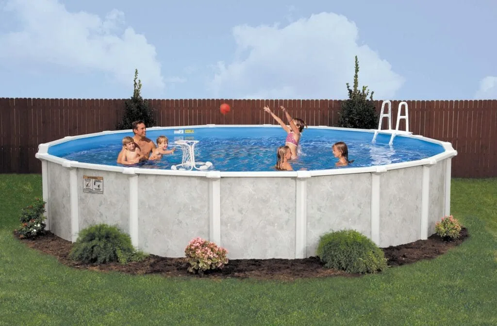 people playing in an Above groud pool