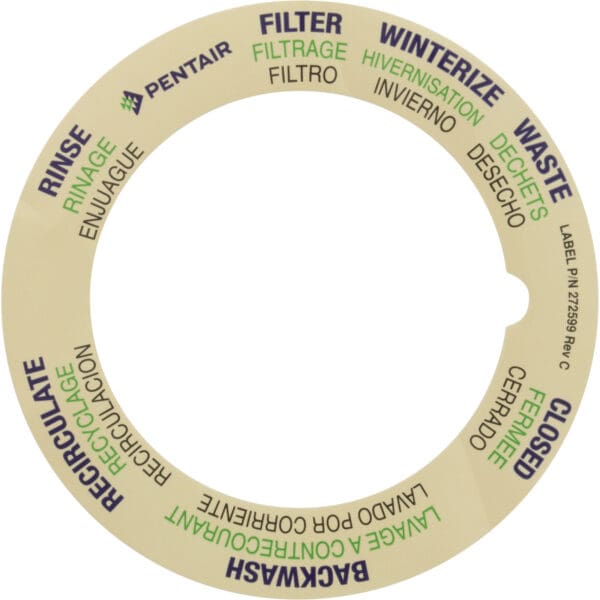 Pentair Multiport Valve Label Position Sticker for Cristal Flo II and Sand Dollar Filters - 272599