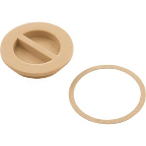 Zodiac Cmp Pool, Pvc Plug 1.5" Mpt Flush Plug W/ Paper Gasket Short Thread, Tan Beige Almond