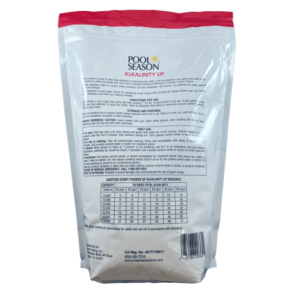 Pool Season Alkalinity 10 Lb Pouch Label